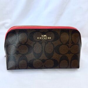 COACH Signature Cosmetic Pouch Case Bag Brown Strawberry F53385